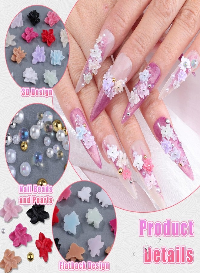 editTime Flower Nail Art Charms, 3D Flowers for Nails Colorful Flower Nail Charms 3D Acrylic Flowers Petals Floral Nail Charms with Bubble Beads and Flatback Pearls for Women Nail Art Design (Flower+Beads) - Image 4